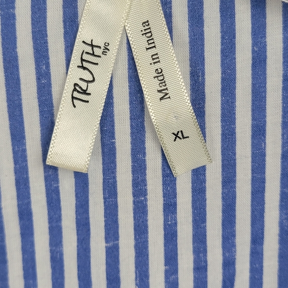 Truth NYC Cold Shoulder High Low Hem Tie Back Striped Button Down Top, EUC, szXL - Picture 5 of 6